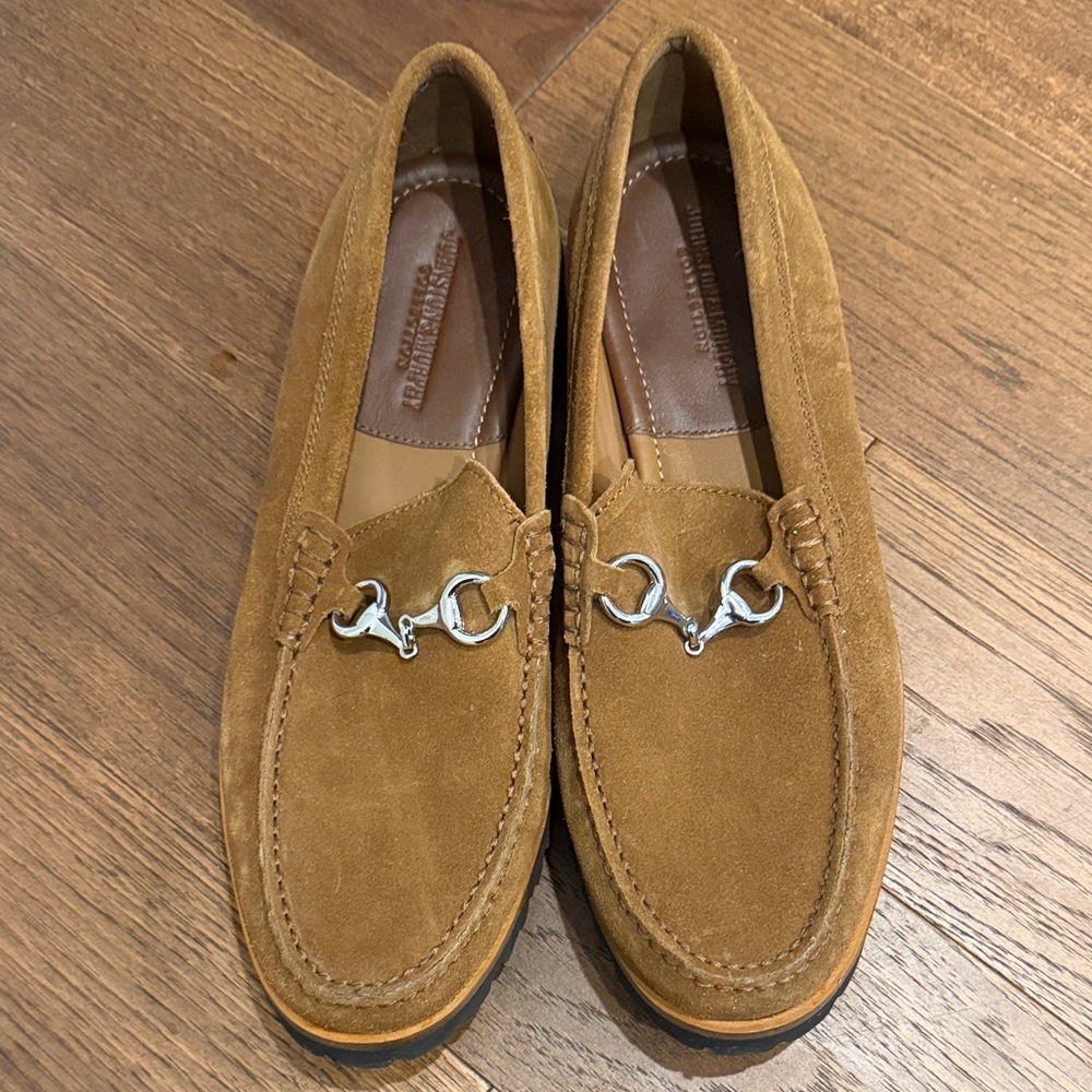 Johnston & Murphy Collection Suede Loafers with Silver Bit in Tan
